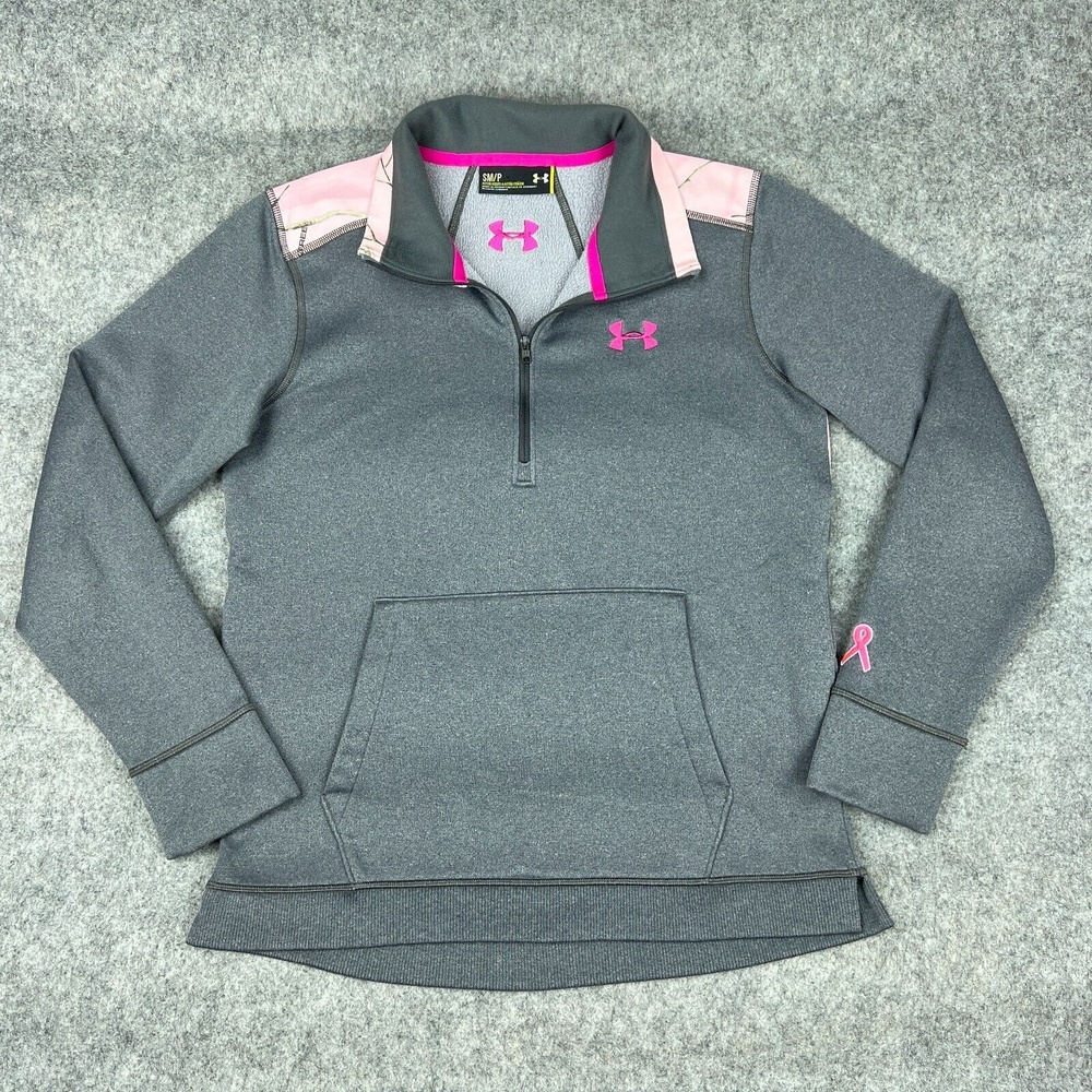Under‎ Armour Sweater Womens Small Gray Power In Pink Camo Half Zip Pullover